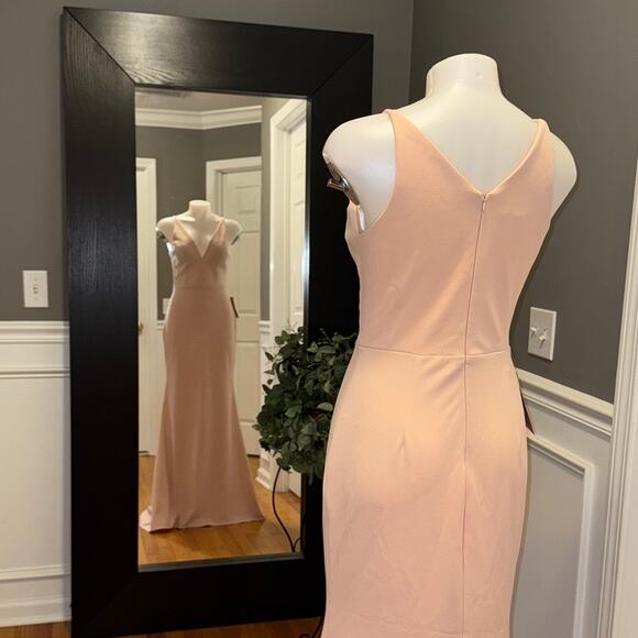 BHLDN Jones Blush Pink Long Crepe Maxi Dress with Train Size 6  Gown BNWT - Picture 4 of 15